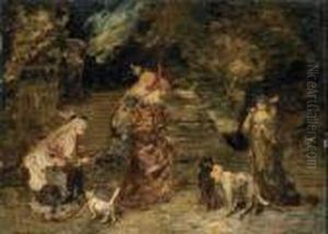 Dame In Giardino by Adolphe Joseph Thomas Monticelli