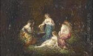 Vier Frauen In Park. by Adolphe Joseph Thomas Monticelli