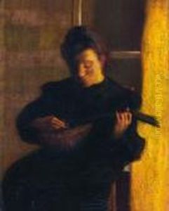 Dama Tocando El Laud by Adolphe Joseph Thomas Monticelli