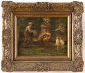 Garden Scene With Figures by Adolphe Joseph Thomas Monticelli