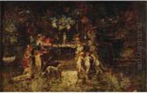 Fete Dans Le Parc by Adolphe Joseph Thomas Monticelli