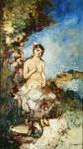 Jeune Fille Au Chat by Adolphe Joseph Thomas Monticelli
