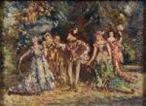 Mephisto Und Vier Elegante Damen Im Park by Adolphe Joseph Thomas Monticelli