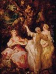La Cueillette Des Cerises by Adolphe Joseph Thomas Monticelli