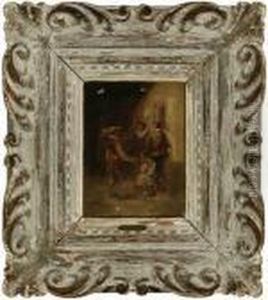 Three Standing Figures by Adolphe Joseph Thomas Monticelli