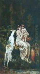 La Mere Et L'enfant by Adolphe Joseph Thomas Monticelli