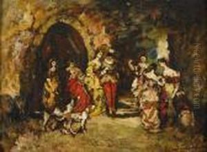 Figures In An Interior by Adolphe Joseph Thomas Monticelli