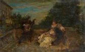 La Serenade Panneau by Adolphe Joseph Thomas Monticelli