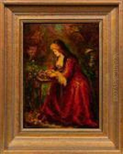Sitzende Dame In Rotem Kleid - view 1