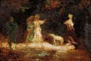 Figures In A Woodland Clearing by Adolphe Joseph Thomas Monticelli