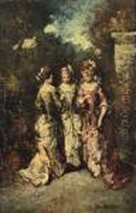 Les Trois Graces: Elegant Young Women In A Garden Les Trois Graces: Elegant Young Women In A Garden