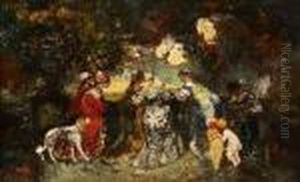 Scene Gallante Dans Un Parc. by Adolphe Joseph Thomas Monticelli