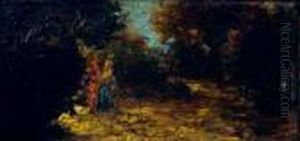 Deux Jeunes Femmes Dans Un Paysage by Adolphe Joseph Thomas Monticelli