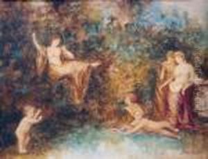  L'escarpolette  by Adolphe Joseph Thomas Monticelli