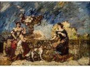 :la Conversation Pres Du Puit by Adolphe Joseph Thomas Monticelli