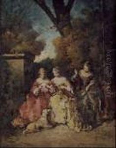 Gruppo Di Donne Con Cane In Un Parco by Adolphe Joseph Thomas Monticelli