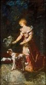 Elegante Au Chien. by Adolphe Joseph Thomas Monticelli