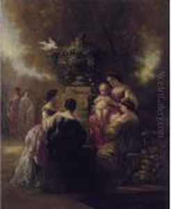 Groupe De Femmes Dans Un Parc by Adolphe Joseph Thomas Monticelli