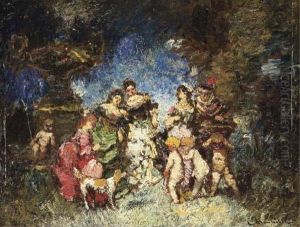 Femmes Et Enfants Au Parc by Adolphe Joseph Thomas Monticelli
