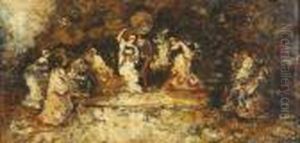 Elegante Gesellschaft Beim Tanz. by Adolphe Joseph Thomas Monticelli