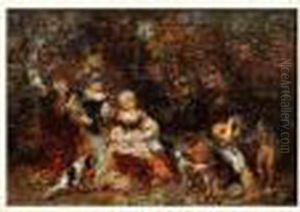 Femmes Et Enfants Dans Un Bois, Circa 1870-1872 by Adolphe Joseph Thomas Monticelli