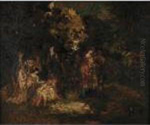Elegant Company In A Forrest by Adolphe Joseph Thomas Monticelli