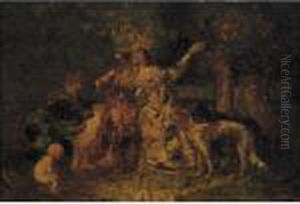 Chateleine Et Son Chien by Adolphe Joseph Thomas Monticelli