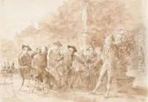 Des Hommes Assis Dans Un Parc Pres D'une Statue De Venus Victrix by Adolphe Joseph Thomas Monticelli