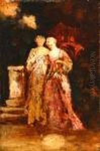 Female Figures In A Landscape by Adolphe Joseph Thomas Monticelli