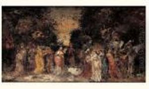 Fete Dans Un Parc by Adolphe Joseph Thomas Monticelli