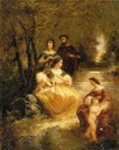 Figures By A Stream In A Woodland Glen