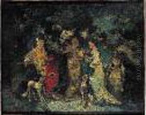 Reunion Dans Un Parc by Adolphe Joseph Thomas Monticelli