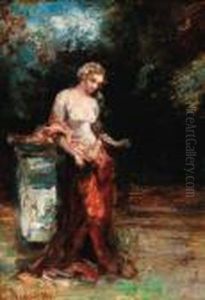 A Young Beauty In A Garden by Adolphe Joseph Thomas Monticelli