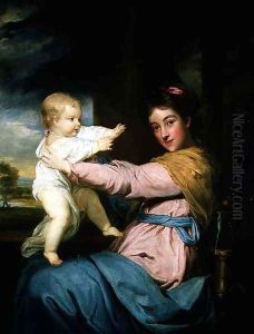 Portrait of Caroline, Duchess of Marlborough with her daughter Lady Caroline Spencer oil on canvas 1764-67 by Sir Joshua Reynolds