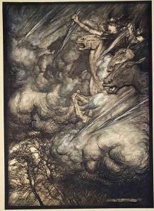 The ride of the Valkyries, illustration from The Rhinegold and the Valkyrie, 1910 by Arthur Rackham