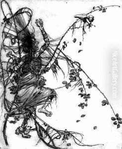 She had to dance whether she liked or not, illustration from Sweetheart Roland, a fairytale by the Brothers Grimm, 1900 by Arthur Rackham
