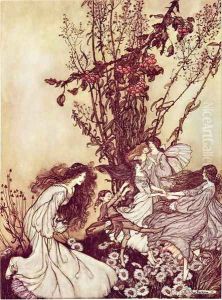 Dancing with the Fairies from Peter Pan in Kensington Gardens by J.M. Barrie, 1906 34 Peter Pan in Kensington Gardens by J.M. Barrie Dancing with the Fairies, 1906 by Arthur Rackham