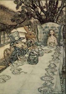 The Mad Hatters Tea Party, illustration to Alices Adventures in Wonderland by Lewis Carroll 1832-98, 1907 The Mad Hatters Tea Party, illustration to Alices Adventures in Wonderland by Lewis Carroll 1832-98, 1907
