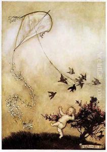 Kite Flying in Kensington Gardens from Peter Pan in Kensington Gardens by J.M. Barrie, 1906 by Arthur Rackham