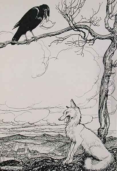 The Fox and the Crow, illustration from Aesops Fables, published by Heinemann, 1912 - view 1