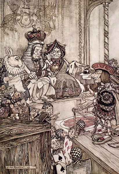 Knave before the King and Queen of Hearts, illustration to Alices Adventures in Wonderland by Lewis Carroll 1832-98 1907 - view 1