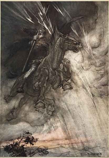 Raging, Wotan Rides to the Rock Like a Storm-wind he comes, frontispiece to The Rhinegold and the Valkyrie, 1910 - view 1