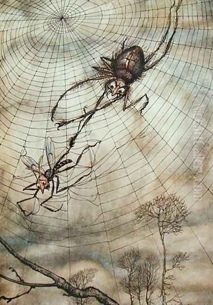 The Spider and the Fly, illustration from Aesops Fables, published by Heinemann, 1912 - view 1
