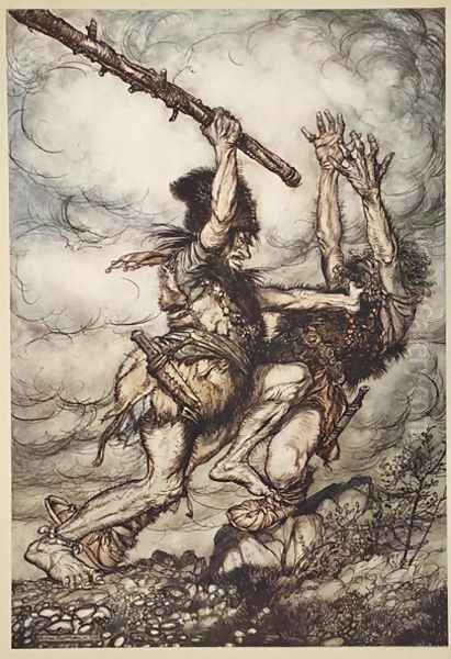 Fafner kills Fasolt, illustration from The Rhinegold and the Valkyrie, 1910 - view 1