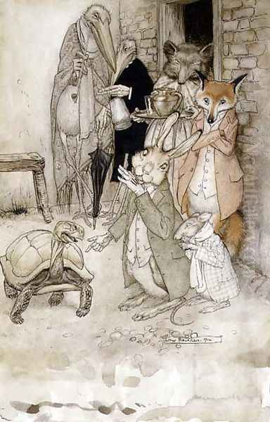 The Hare and the Tortoise, illustration from Aesops Fables, pub. by Heinemann, 1912 - view 1