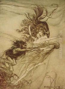 The Rhinemaidens teasing Alberich from The Rhinegold and The Valkyrie by Richard Wagner, 1910 by Arthur Rackham