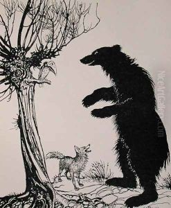 The Bear and the Fox, illustration from Aesops Fables, published by Heinemann, 1912 by Arthur Rackham