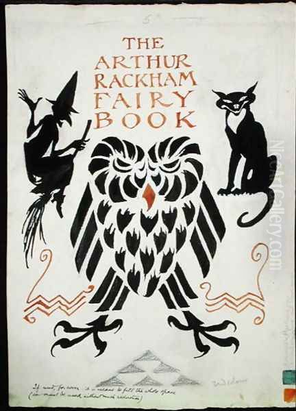 An Owl, a Witch and her Cat, front cover for The Arthur Rackham Fairy Book, published 1933 - view 1