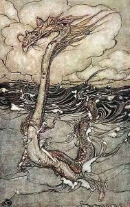 A Young Girl Riding a Sea Serpent, 1904 by Arthur Rackham