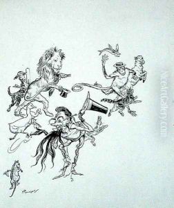 Birds, beasts and fishes were hurrying by in confusing masses, illustration from The Zankiwank and the Bletherwitch, by S.J. Adair Fitzgerald, published 1896 by Arthur Rackham